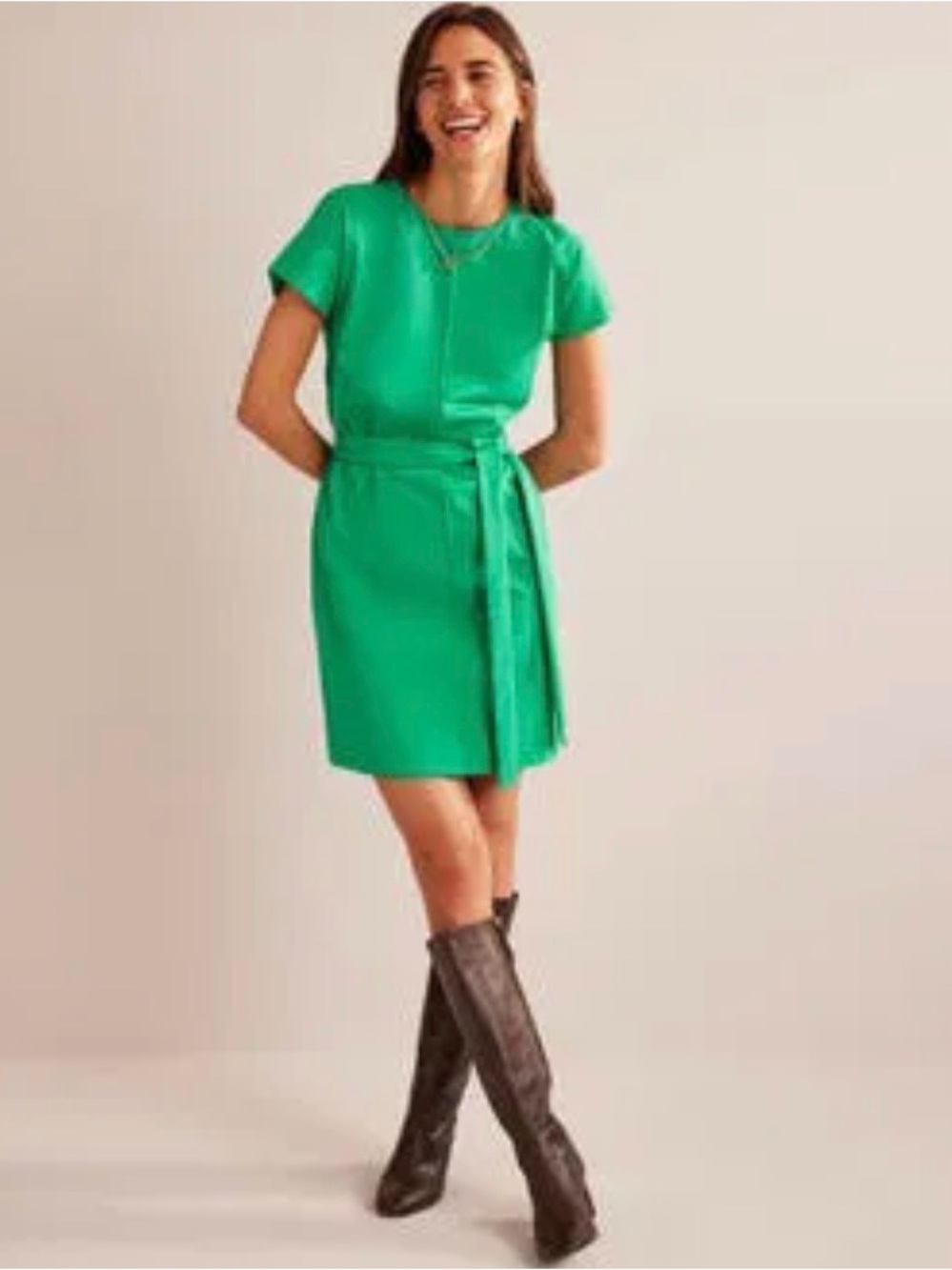 NWT Boden Tara Dress Kelly Green Ponte Belted Cap Sleeve Shift Dress US 6R